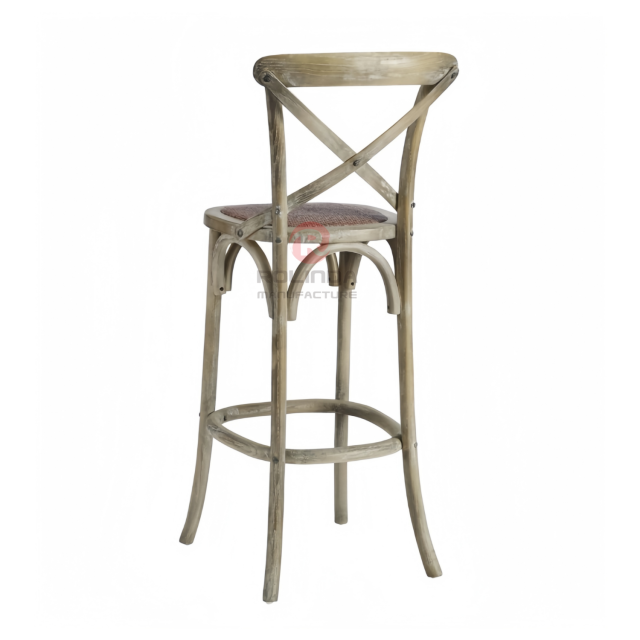 Multi-color wedding hotel stackable high bar chairs Rattan upholstered solid wood cross-backed chairs