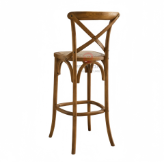 Dark stackable Hotel Cafe High Bar chairs Rattan upholstered solid wood cross-backed chairs