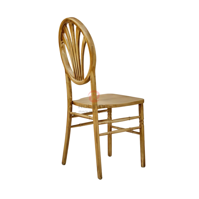 Original wood-colored wedding banquet round fan-shaped patterned backrest Phoenix chair