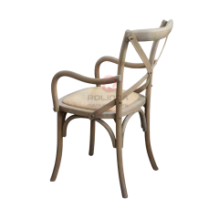 Dark living room Hotel rattan cushion solid wood cross back armchair