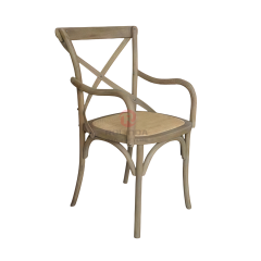 Dark living room Hotel rattan cushion solid wood cross back armchair