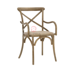 Dark living room Hotel rattan cushion solid wood cross back armchair