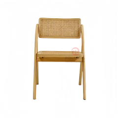 Light wood-colored living room party rattan backrest cushion solid wood frame folding chair