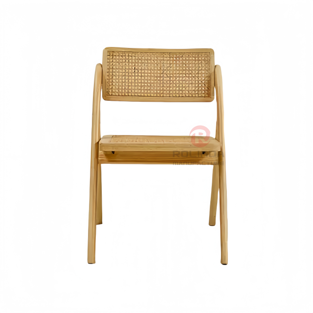 Light wood-colored living room party rattan backrest cushion solid wood frame folding chair