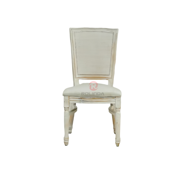 White restaurant banquet soft cushion rectangular backrest solid wood frame chair