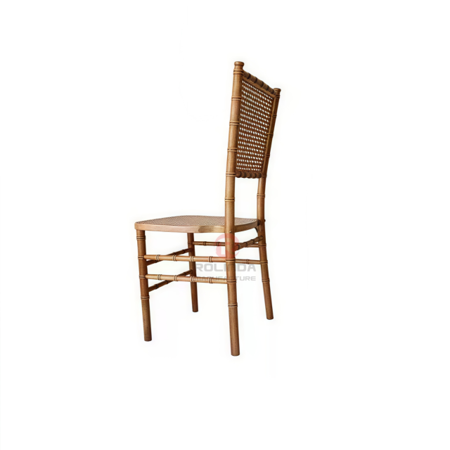 Burlywood banquet event wedding Rectangular grid backrest solid wood chair