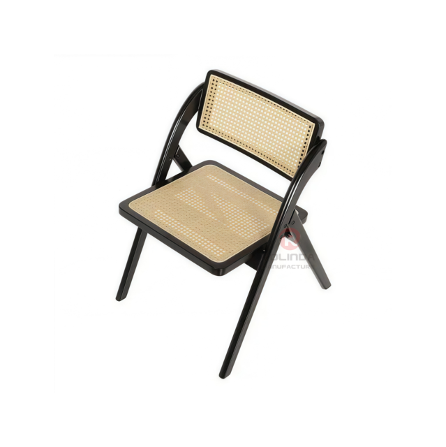 Black wedding hotel restaurant rattan backrest cushion solid wood folding chair