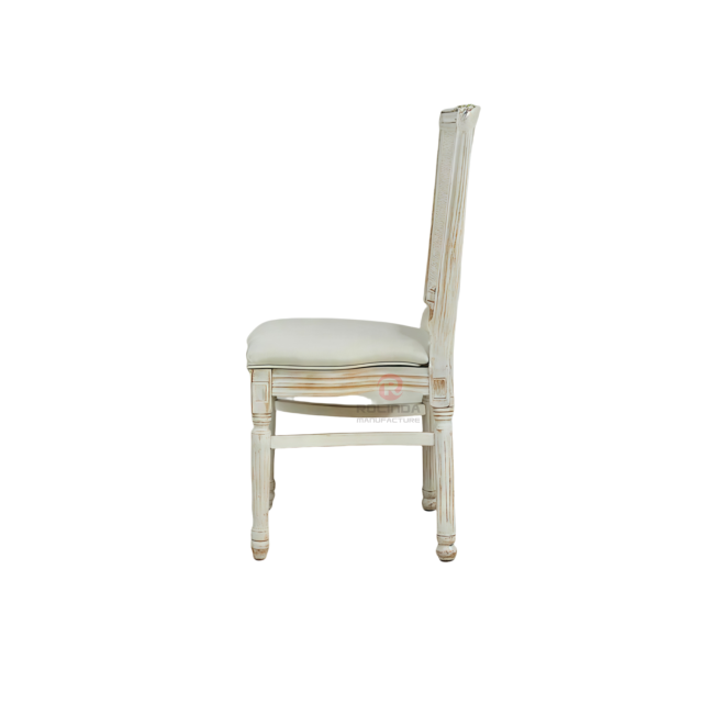 White restaurant banquet soft cushion rectangular backrest solid wood frame chair