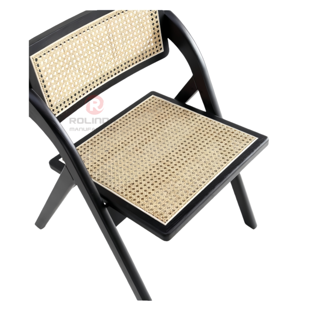 Black wedding hotel restaurant rattan backrest cushion solid wood folding chair