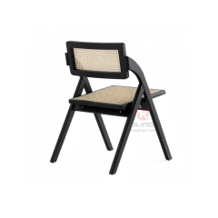 Black wedding hotel restaurant rattan backrest cushion solid wood folding chair