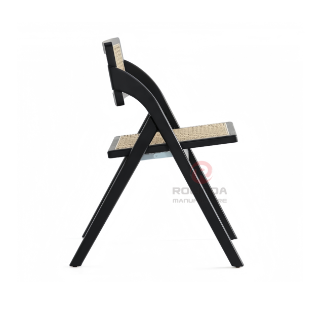 Black wedding hotel restaurant rattan backrest cushion solid wood folding chair