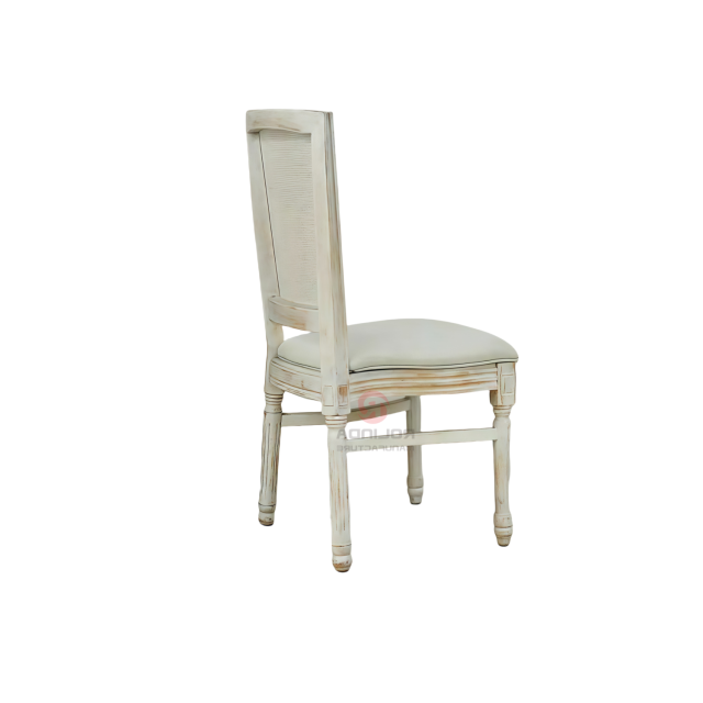 White restaurant banquet soft cushion rectangular backrest solid wood frame chair