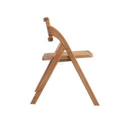 Light wood-colored living room party rattan backrest cushion solid wood frame folding chair