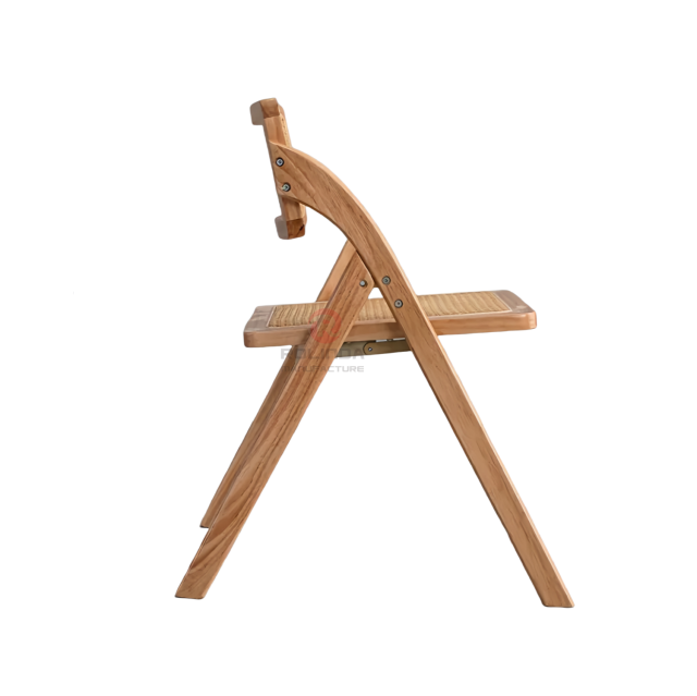 Light wood-colored living room party rattan backrest cushion solid wood frame folding chair