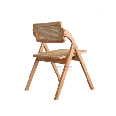 Light wood-colored living room party rattan backrest cushion solid wood frame folding chair