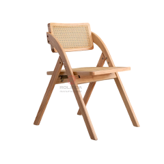 Light wood-colored living room party rattan backrest cushion solid wood frame folding chair