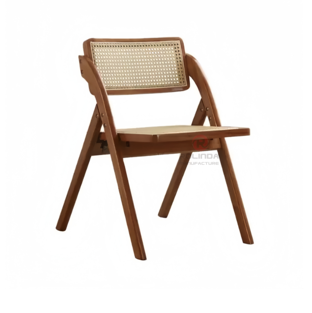 Reddish-brown restaurant banquet wedding rattan backrest cushion solid wood folding chair