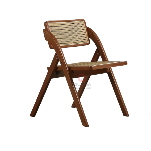 Reddish-brown restaurant banquet wedding rattan backrest cushion solid wood folding chair