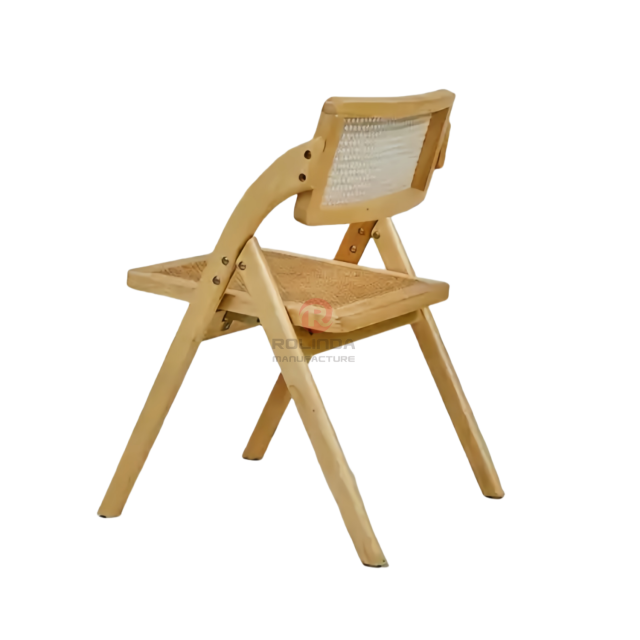 Light wood-colored living room party rattan backrest cushion solid wood frame folding chair