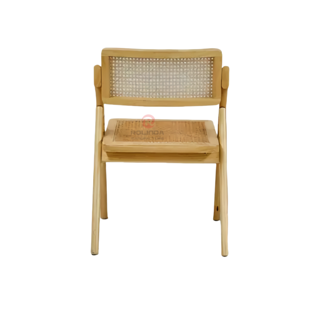 Light wood-colored living room party rattan backrest cushion solid wood frame folding chair