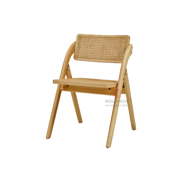 Light wood-colored living room party rattan backrest cushion solid wood frame folding chair