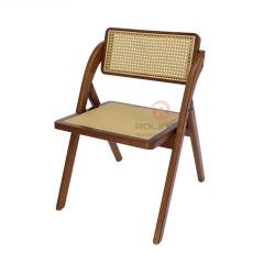 Reddish-brown restaurant banquet wedding rattan backrest cushion solid wood folding chair