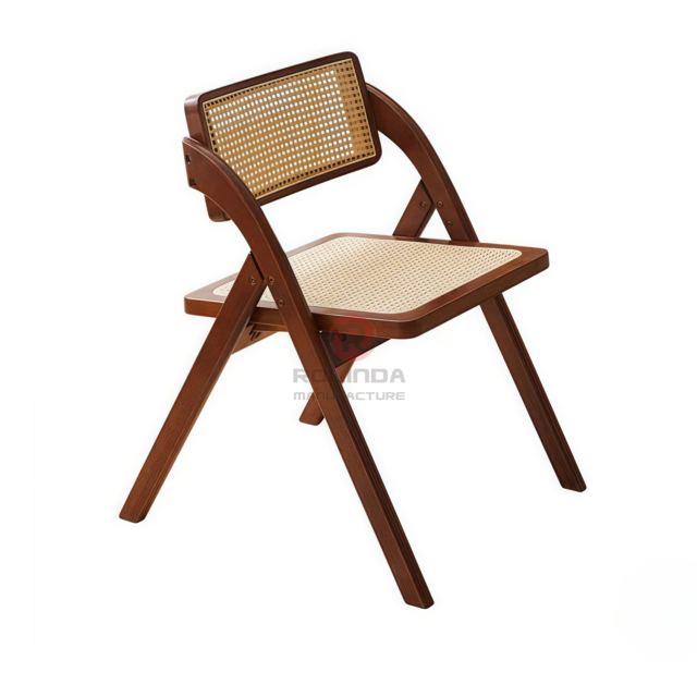Reddish-brown restaurant banquet wedding rattan backrest cushion solid wood folding chair