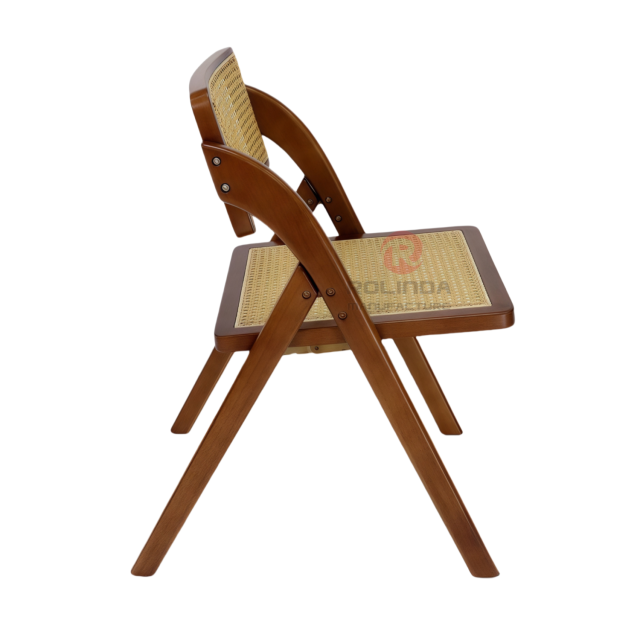 Reddish-brown restaurant banquet wedding rattan backrest cushion solid wood folding chair