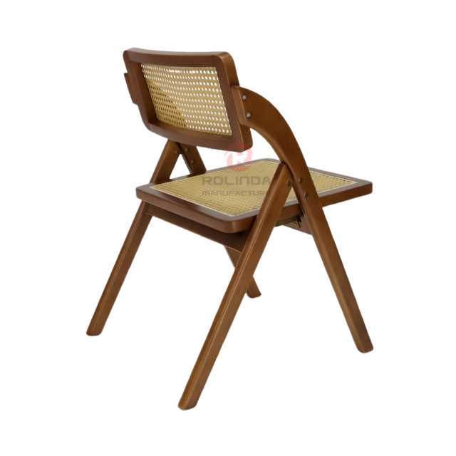 Reddish-brown restaurant banquet wedding rattan backrest cushion solid wood folding chair