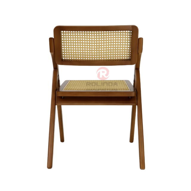 Reddish-brown restaurant banquet wedding rattan backrest cushion solid wood folding chair