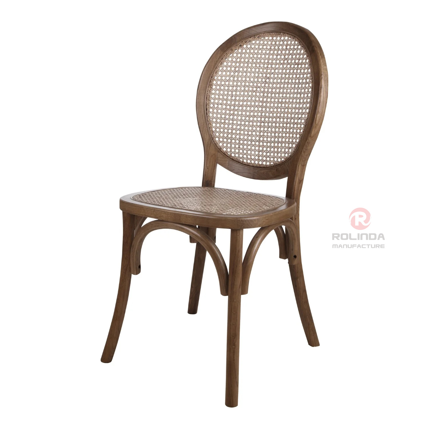 Dark-colored restaurant balcony wicker cushions round grid backrests solid wood chairs