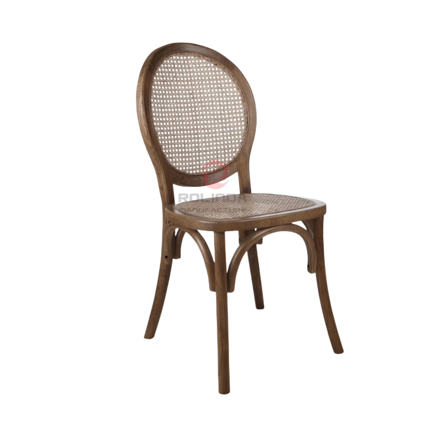 Dark-colored restaurant balcony wicker cushions round grid backrests solid wood chairs