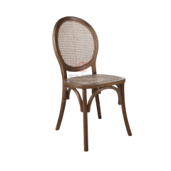 Dark-colored restaurant balcony wicker cushions round grid backrests solid wood chairs