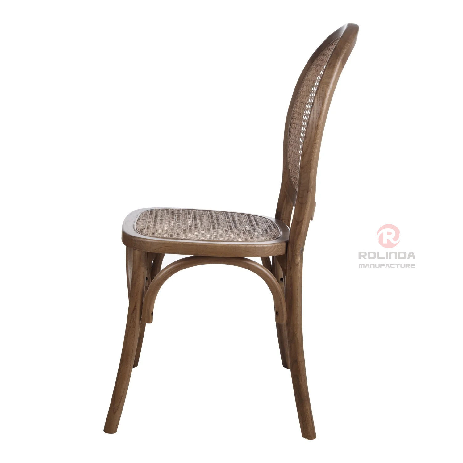 Dark-colored restaurant balcony wicker cushions round grid backrests solid wood chairs