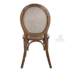 Dark-colored restaurant balcony wicker cushions round grid backrests solid wood chairs