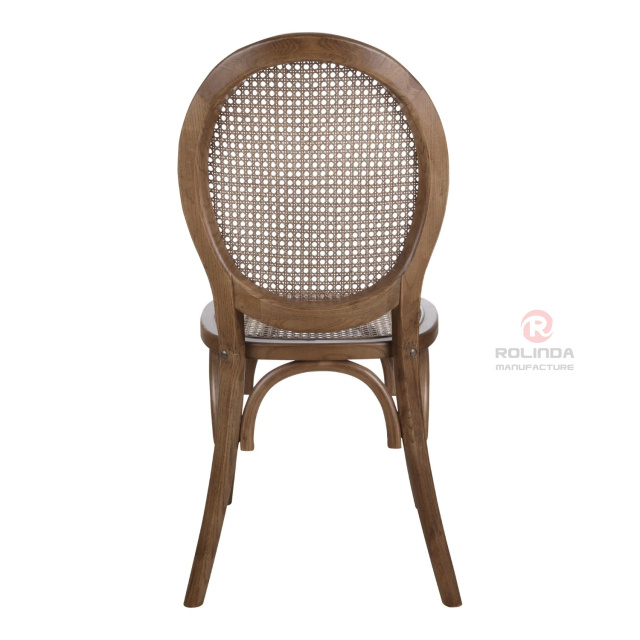 Dark-colored restaurant balcony wicker cushions round grid backrests solid wood chairs