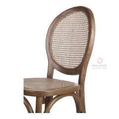 Dark-colored restaurant balcony wicker cushions round grid backrests solid wood chairs