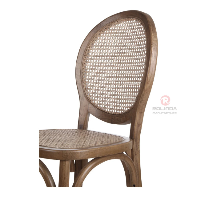 Dark-colored restaurant balcony wicker cushions round grid backrests solid wood chairs