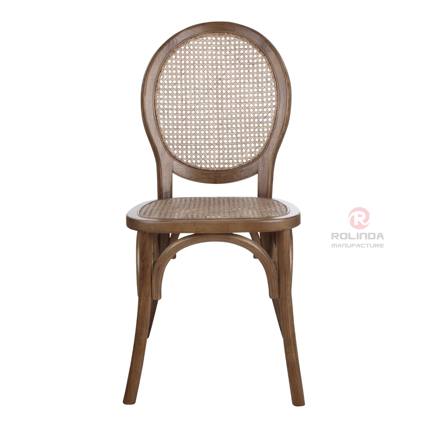 Dark-colored restaurant balcony wicker cushions round grid backrests solid wood chairs