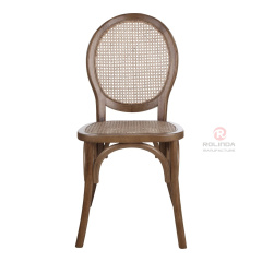 Dark-colored restaurant balcony wicker cushions round grid backrests solid wood chairs
