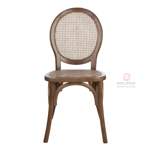 Dark-colored restaurant balcony wicker cushions round grid backrests solid wood chairs