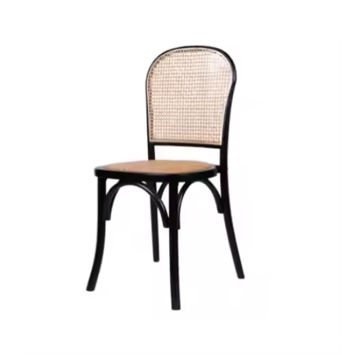 Black living room party rattan cushions fan-shaped rattan backrests solid wood chairs