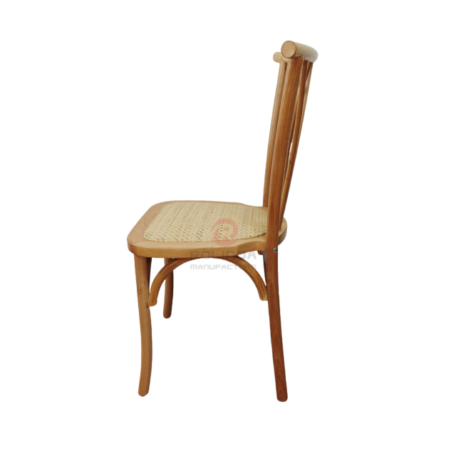 Natural wood color tavern restaurant wicker cushions solid wood bistro cross back chair