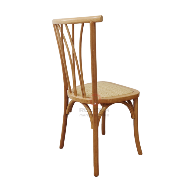 Natural wood color tavern restaurant wicker cushions solid wood bistro cross back chair