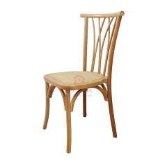 Natural wood color tavern restaurant wicker cushions solid wood bistro cross back chair