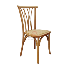 Natural wood color tavern restaurant wicker cushions solid wood bistro cross back chair