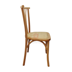 Natural wood color tavern restaurant wicker cushions solid wood bistro cross back chair