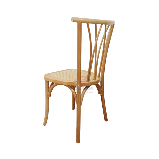 Natural wood color tavern restaurant wicker cushions solid wood bistro cross back chair