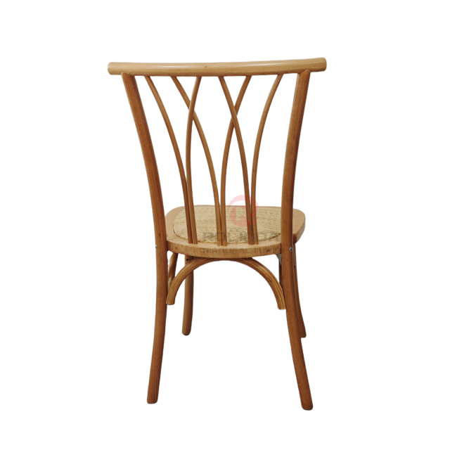 Natural wood color tavern restaurant wicker cushions solid wood bistro cross back chair