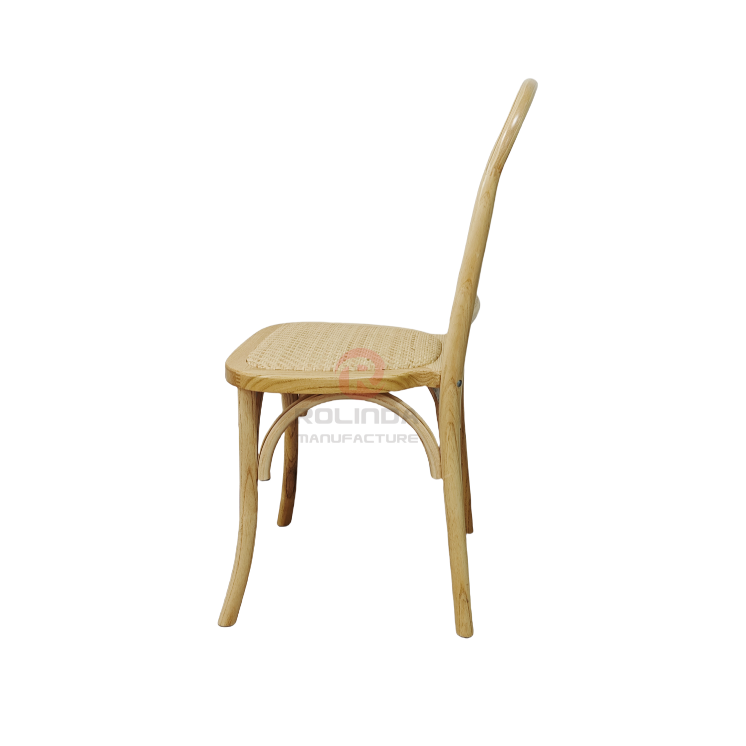 Wood color Tavern wedding banquet fan-shaped rattan backrest solid wood chair